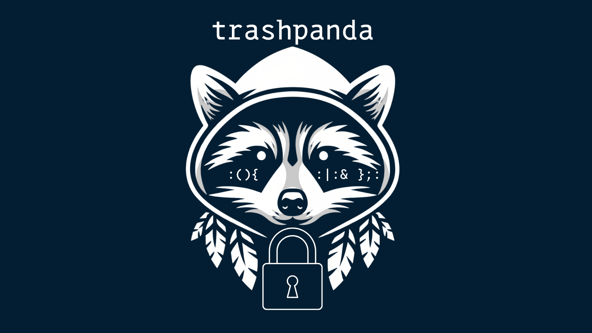 trashpanda logo — raccoon with fork bomb mask and padlock